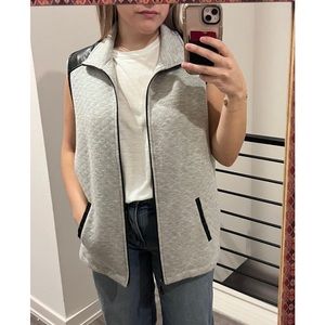 Chicos Size 3 Quilited Leather Trimmed Vest